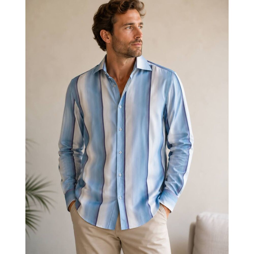 Ted Baker Long Sleeve Button Up Shirt Mens Size 3 Medium Blue Striped Cotton Top